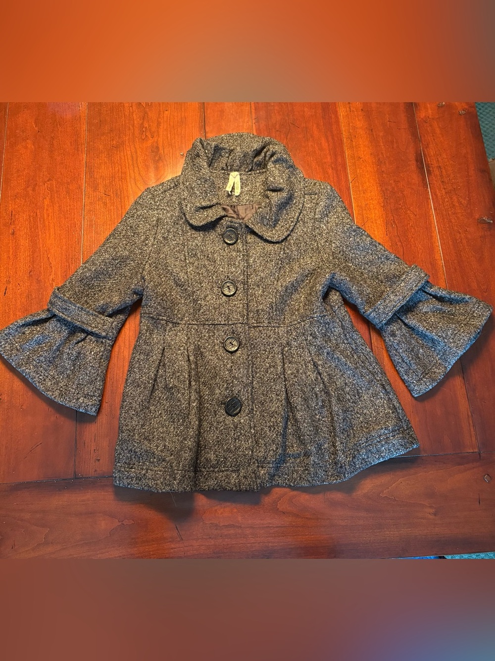 Gray Tweed Peacoat with Flared Sleeves